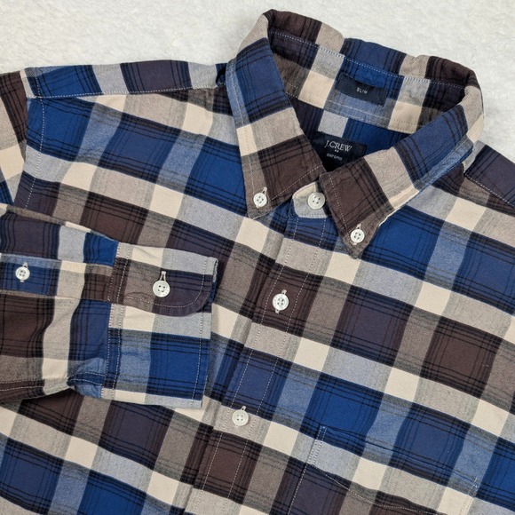 J.Crew Other - J Crew Oxford Shirt Mens Medium Blue Brown Plaid Slim Fit Long‎ Sleeve Preppy